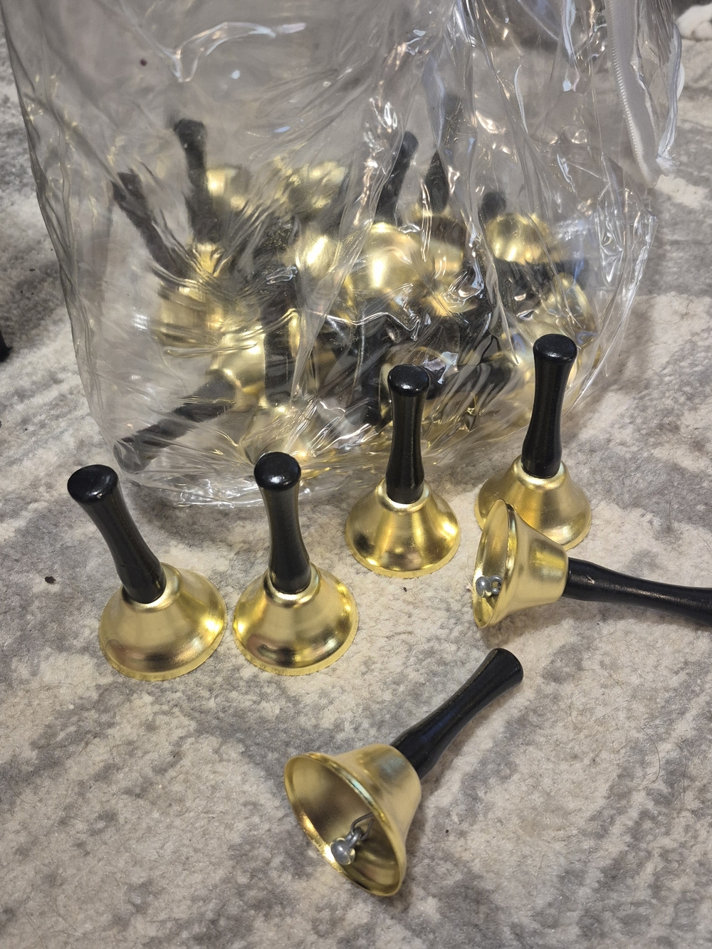 Set Of 28 Gold Hand Bells with Black Handles - Set